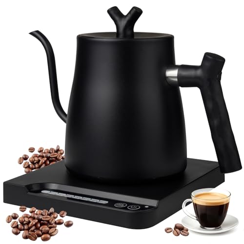 Electric Gooseneck Kettle for Pour Over Coffee & Tea 1L Capacity with 45-100C Intelligent Temperature Control Stainless Steel Inner & Rapid Heating System Matte Black Finish