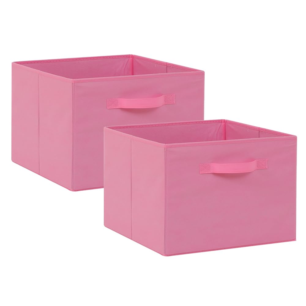 BonChoice Foldable Storage Cubes Boxes Pack of 2 with Handle for Home Organization, Fabric Wardrobe Storage Box Organizer Basket Bins for Clothes Toys Towels, Collapsible&Durable (2, Pink, 33x38x33cm)
