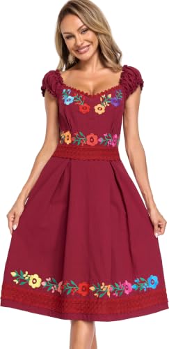 Image of Women's Mexican Dress Embroidered Causal Lace Party Dress