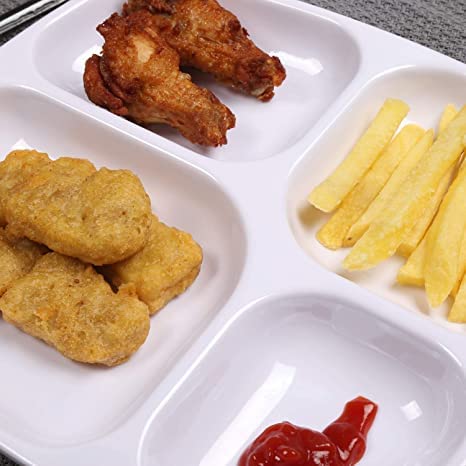 Homerefrom 8 Pcs -10.2”Meal Trays Melamine Compartment Dessert/Salad Plates, 4 Section Compartment Divided Plates, Melamine Platter,Salads, Noodles, Burgers,Safe For Dishwasher (White) #TOP2