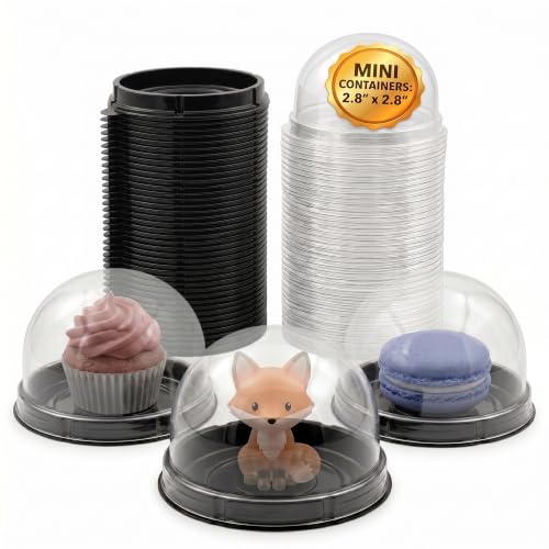 Image of VIKROM Mini Cupcake Containers 50 Pack, Desk Pet Containers with Clear Lids