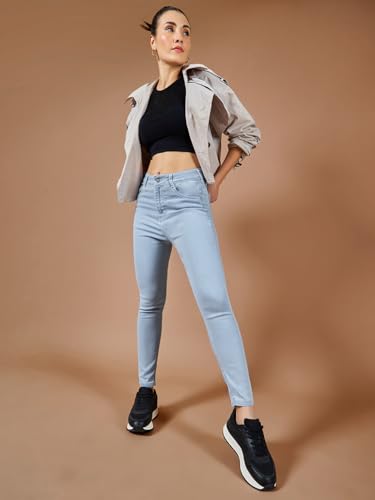 Image of Miss Chase Women's Skinny High Rise Cropped Fringed Hemline Detailing Stretchable Denim Jeans