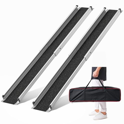 KOLOTOOL Adjustable Wheelchair Ramp 7FT Telescoping Portable Wheelchair Ramps for Steps Ramps for Wheelchair for Home with Storage Bag Aluminum Non-Skid Ramps 84' L x 7.4' W 600lbs Capacity (2 Pack)