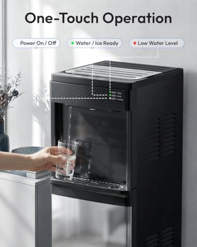 Image of Euhomy 4-in-1 Water Dispenser with Ice Maker, Bottom-Loading Water Cooler Hot and Cold, Fits 3 & 5 Gallons, 33 lbs per Day Ice Production, Childproof Lock, for Home Office Kitchen, Black