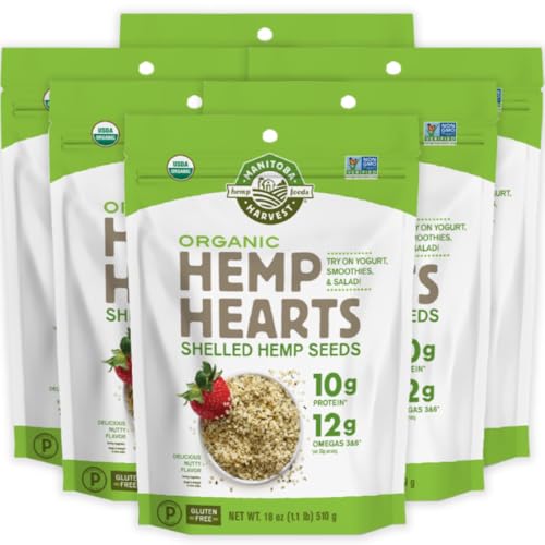Image of Manitoba Harvest Organic Hemp Seeds, 18oz, 10g Plant Based Protein and 12g Omega 3 & 6 per Srv, smoothies, yogurt & salad, Non-GMO, Vegan, Keto, Paleo, Gluten Free, Pack of 6