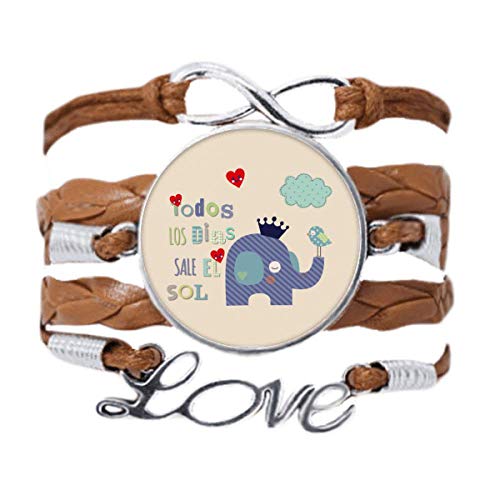 Bracelet corde tordue cuir noir couronne nuage oiseau