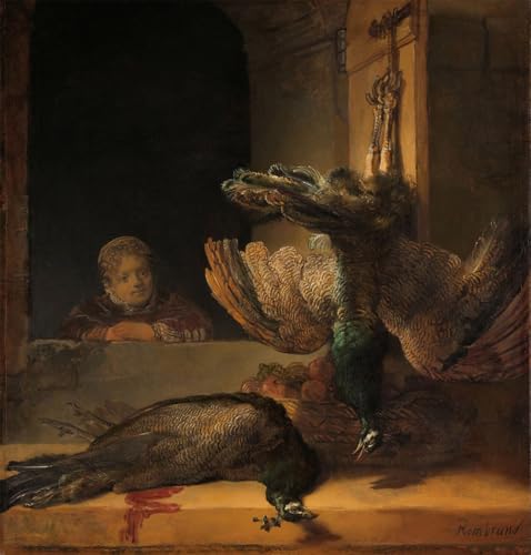 Peinture pour décoration salon haut de gamme nature morte paons Rembrandt 60x90cm