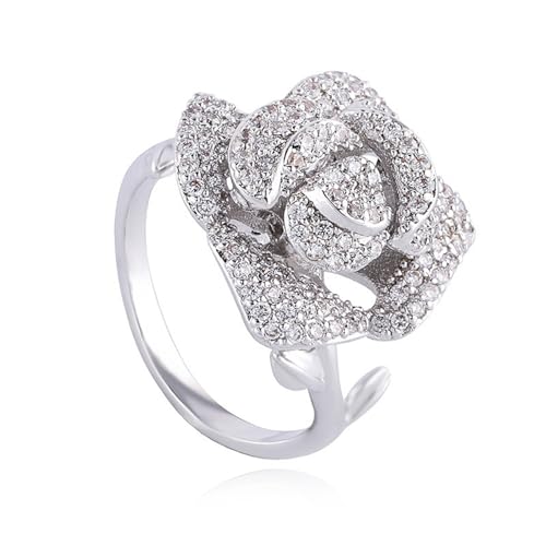 Lujo Ligero con circón Anillo de Compromiso de Flores de Plata de Oro Rosa para Mujer Boda Vogue joyería Regalo