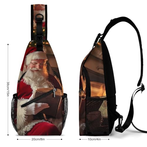Santa Reading Book Crossbody Sling Backpack Casual Chest Bag Fanny Pack for Women Men Travel Hiking2