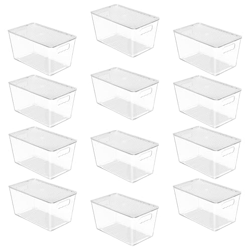 Image of Vtopmart 12 Pack Clear Stackable Storage Bins with Lids, Medium Plastic Containers with Handle for Pantry Organizer and Storage,Perfect for Kitchen,Fridge,Cabinet, Closet,Bathroom Organization