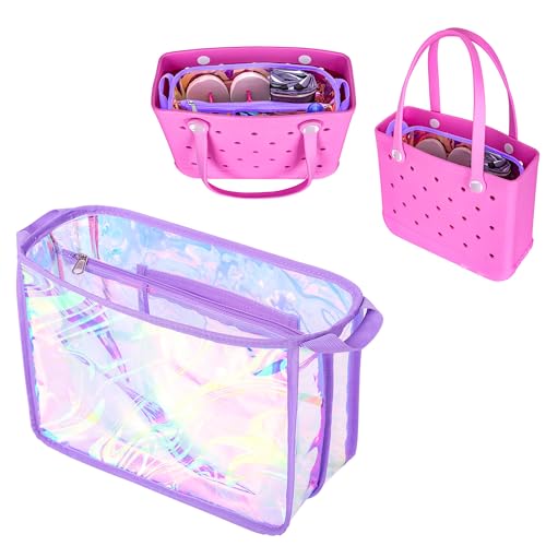 Rexmica Iridescent Beach Bag Organizer Insert (12.4in x 10.2in x 4.3in) Compatible with Bogg Bag(15in x 13in x 5.25in), Beach Bag Insert Divider Pouch Waterproof Liner, Purple