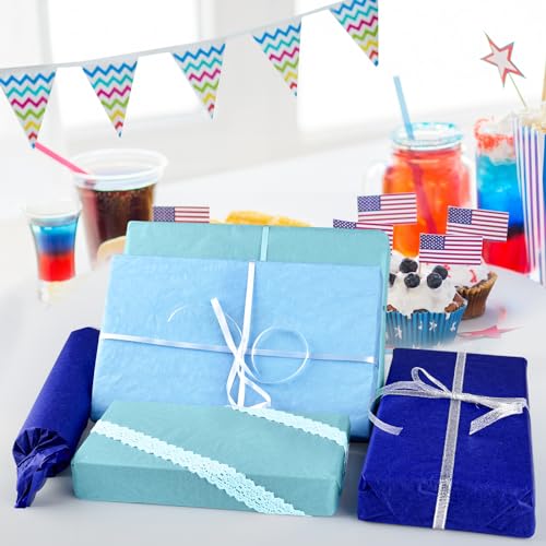 NACHLYNN 108 Sheets Blue Tissue Paper Bulk Wrap Tissue 14 x 20inch Gift Wrapping Paper for Crafts Easter Graduation Gift Wedding Holiday Frozen Mermaid Birthday Blue Party Decorations