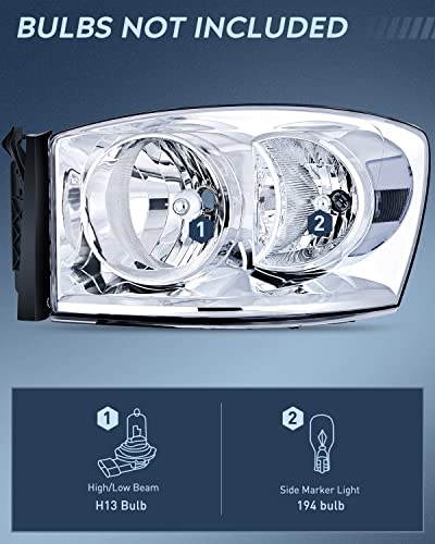 Image of Nilight 2007 2008 2009 Dodge Ram Headlight Assembly 2 Pack Compatible with 2006-2008 Dodge Ram 1500 2006-2009 Dodge Ram 2500 3500 Headlamp Replacement Driver and Passenger Side