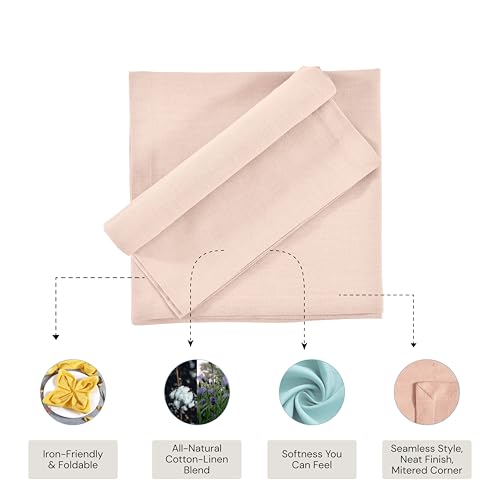 Image of FINGERCRAFT Table Napkins 18x18 Inches Set of 6 Cotton Linen Blend Fabric Dinner Cloth Napkins Washable and Reusable, Good Absorbency for Home, Parties, Hotels (Shell Peach)