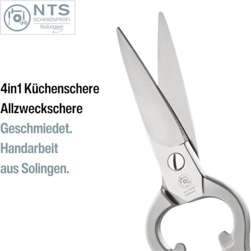 NTS Solingen Geschmiedete Küchenschere aus rostfreiem Edelstahl, Made in Germany, Hochwertige Haushaltsschere für Rechts- und Linkshänder geeignet, Scharfe Schere für die Küche, Made in Germany