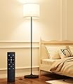 luckystyle LED Floor Lamp for Living Room,Dimmable Standing Lamps with Lampshade and LED Bulb,Custom Color Temperature Tall Lamp for Bedroom with Foot Switch and Remote,Black Pole Lamp for Kid Room