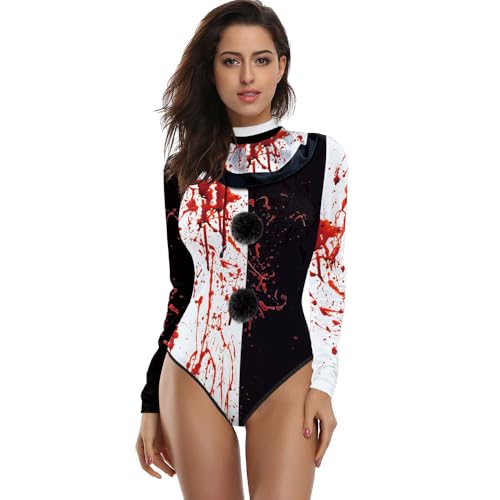Halloween Terrifier Cosplay Jumpsuit Swimwear - Womens Clown Bloody Terrifier Costume Swimsuit for Carnival Party (L/XL)