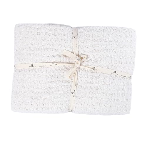 Tuiste Copriletto in Cotone, Copridivano Reversibile, Coperta per TV, Estiva e da Picnic (Bianco, 150 x 200 cm)