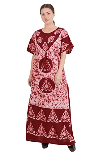 Image of Onekbhalo Women's Cotton Floral Kaftan Nighty Maxi Gown (OK Free Size)