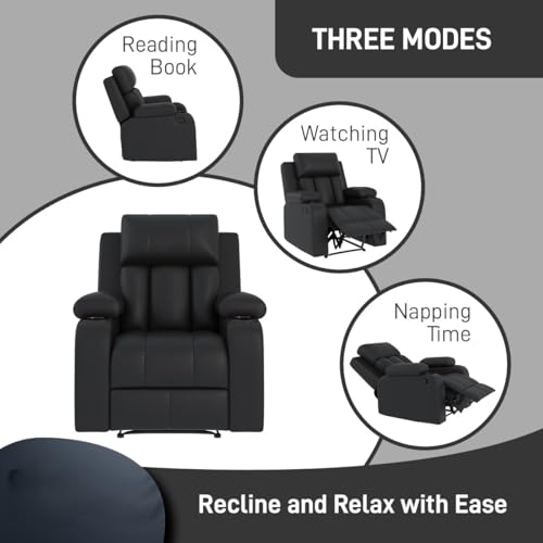 Image of Amazon Brand - Solimo Pinnacle | Single Seater Sofa Recliner | Manual Recliner (Leatherette Black)