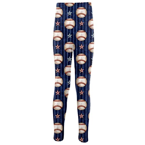 Leggings coloridos estampados de béisbol para niñas, leggings de yoga con forro polar para niños, cálidos, lindos, pantalones ajustados térmicos sin pies, azul, 9-10 años