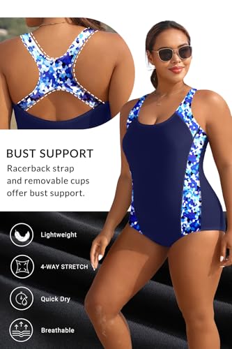 Image of Aqua Eve Plus Size Swimsuits Athletic One Piece Bathing Suit for Women Tummy Control Slimming Swimwear