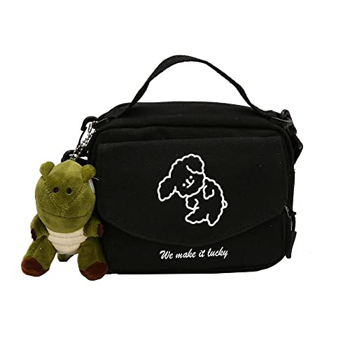 Canvas Shoulder Bag Mini Crossbody Student Ladies Totes Women s Handbag(Black)