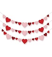 KatchOn, Felt Valentines Day Garland - No DIY, 3 Strings | Red Felt Heart Garland for Galentines ...
