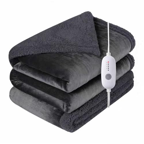 TICOO Electric Heated Blanket Full 72'x84' - 5 Heat & 10H Auto-Off, Microplush Flannel & Sherpa, Same Color Both Sides, Machine Washable, Overheat Protection, Gifts for Home/Bedroom/Sofa, Dark Gray