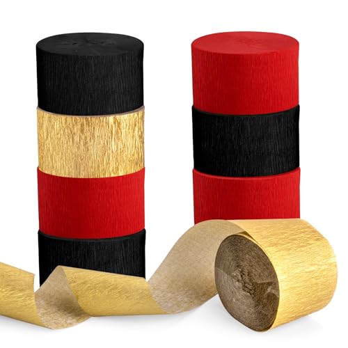 Image of Casino Streamers Party Decorations, 8 Rolls Red Black Gold Crepe Paper Streamers for Wedding Graduation Cartoon Birthday Las Vegas Poker Themed Party Decor