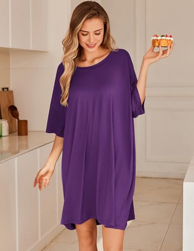 Image of Ekouaer Plus Size Nightgowns for Women Oversized Sleep Shirt Short Sleeve Nightshirt T-Shirt Dress Sleepwear S-5XL