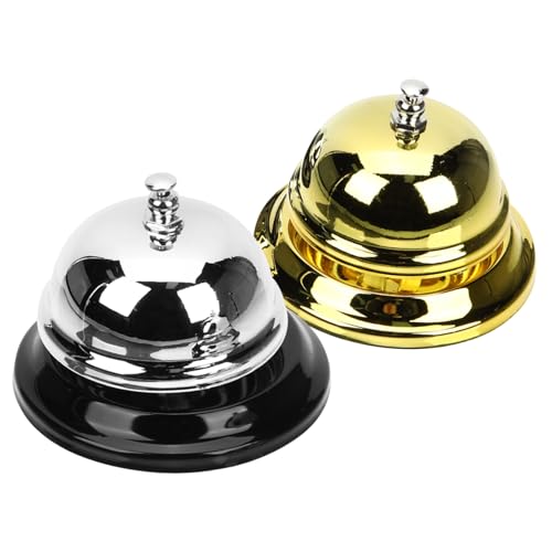 TOYZFRIENDY 2 pezzi Campanello da Tavolo in Metallo Premium Oro e Argento Campana per Servizio Ristorante Allarme per Giochi e Addestramento per Reception Cucina e Scuola