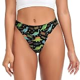 OPOZSDF Women's Thongs Underwear T Back Low Waist Panties Seamless String Thongs for Birthday, Cute Cartoon Dinosaurs Dino Pattern