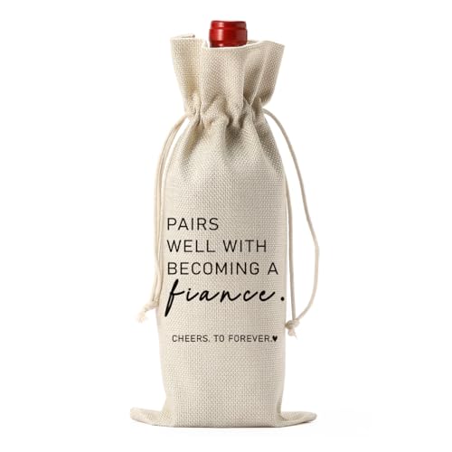 Image of Engaged Wine Bag Engagement Gifts for New Couples Engagement Party Decor | Pairs Well with Becoming A Fiance Wine Accessory Sets Champagne Bottle Wraps Bags