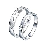 Einzigartige passende Herzringe für Paare, 2-teiliges silbernes Farbset, LOVE innen eingraviert und Mosaik-Zirkon. Wie süß ist es, die Worte zu sehen, wenn man verliebt ist.