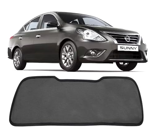 Image of Autofact Dicky Curtain for Sunny | Custom Fit Rear Windshield Sunshade | Foldable Mesh | Privacy & Cooling Car Accessory | Car Rear Sun Shade Heat Reduction UV Block Easy Install Durable Black Mesh