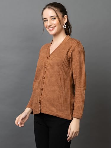 Image of Wear lusso Women's Woolen V-Neck Buttoned Full Sleeve Cardigan Self Design Soft Wool Fabric Winter Wear Pure Wool Sweater with Pockets Stylish Outdoor and Office Wear Girls