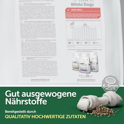 Nature's Protection Superior Care Hundefutter Trocken Getreidefrei - Hypoallergenes Welpenfutter mit Lachs für Weiße Hunde Aller Rassen, Trockenfutter für Welpen, 1.5kg