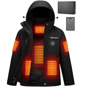 Brimekey Beheizte Jacke Herren mit Fleecefutter, Heizjacke Herren mit 20000mAh 7.4V Akku, 6 Heizzonen & 3 Temperaturstufen, Wasserdichte Winddichte Winterjacke, Heizjacke Herren für Skifahren, Camping