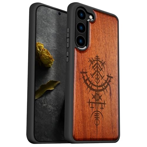 Coque Galaxy S23 en bois véritable gravé symboles viking antichoc