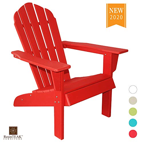 ResinTEAK HDPE Poly Lumber Adirondack Chair, Red | Adult-Size, Weather Resistant for Patio