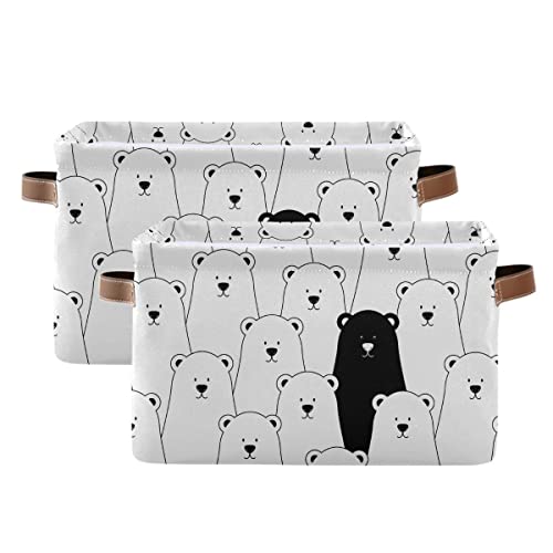 Funny Bear Storage Basket Fabric Kitchen Baskets Black White Panda Koala Cute Open Home Storage Bins Boxes Foldable Organizer Bag For Baby Cloth Pet Toy Book Shelf Closet Baskets 16×12×8 Inches #TOP1
