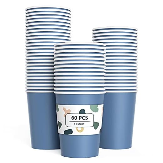 60 Piezas Vasos de Papel Azul Tazas de Fiesta Desechables Vasos Carton de Biodegradables y Compostables para Fiestas, Suministros de Cumpleaños, Bricolaje,Café - 250ml