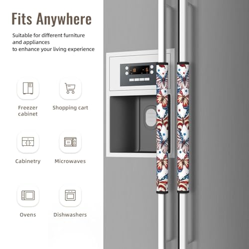 Image of 4th of July Refrigerator Door Handle Covers Set of 2, Butterfly Neoprene Fridge Door Handle Covers Washable Non-Slip Protector for Fridge Dishwasher Appliance Handle Covers, Keep Your Kitchen Clean