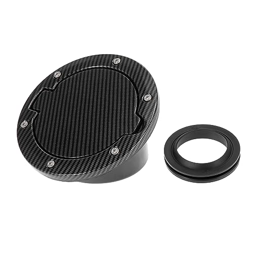 X AUTOHAUX Black Car Gas Fuel Filler Door Cover Fuel Tank Cap Carbon Fiber Pattern for Jeep Wrangler JK Unlimited 2007-2018