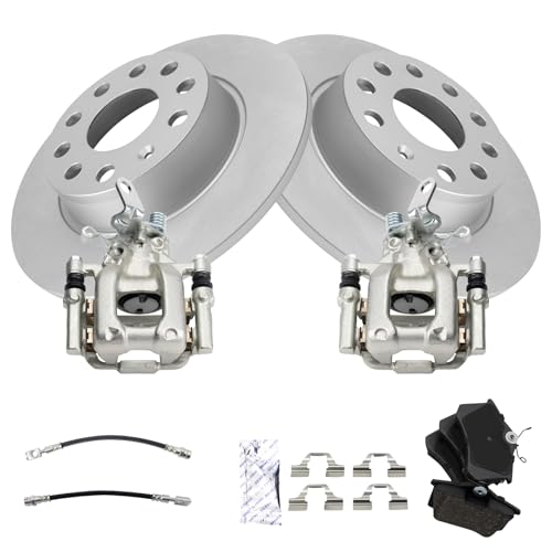 Image of TRQ Rear Brake Pad and Rotor Set Ceramic G Coated Rotors Calipers Compatible with 2012 Volkswagen Beetle 2013 Jetta