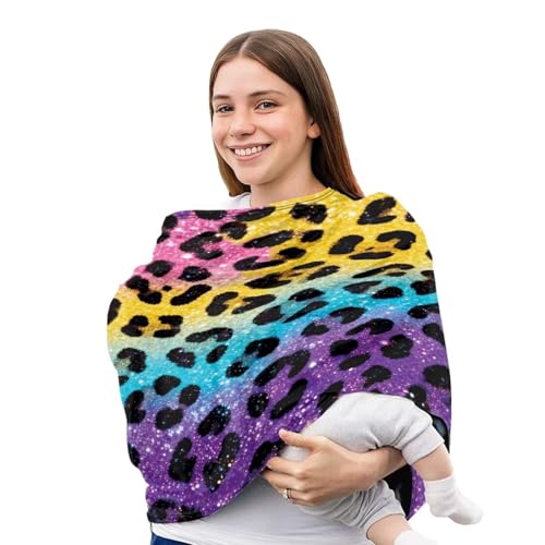 Image of Forchrinse Colourful Leopard Print Car Seat Cover for Babies,Soft and Breathable Breastfeeding Nursing Cover Infant Carseat Canopy Stroller Cover for Boys Girls