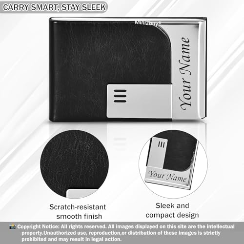 Image of Mini2buy Customized Name Engraved Card Holder for Credit, Debit, ATM, and Business Visiting Cards from Premium Stainless Steel Size Ideal for Personal use or Corporate Gifting (Black)