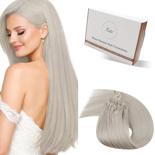 Hetto Microring Extensions Echthaar Platinblond 45cm 50g - Gleichmäßige Volumensteigerung mit Hitzefreien Microlinks, Für Dauerhaftes Tragen und Gute Stabilität #60