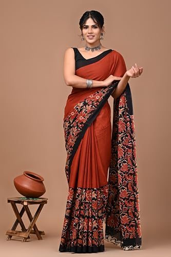 Image of Crafts Moda Pure Cotton Floral Print Saree with Blouse for Women